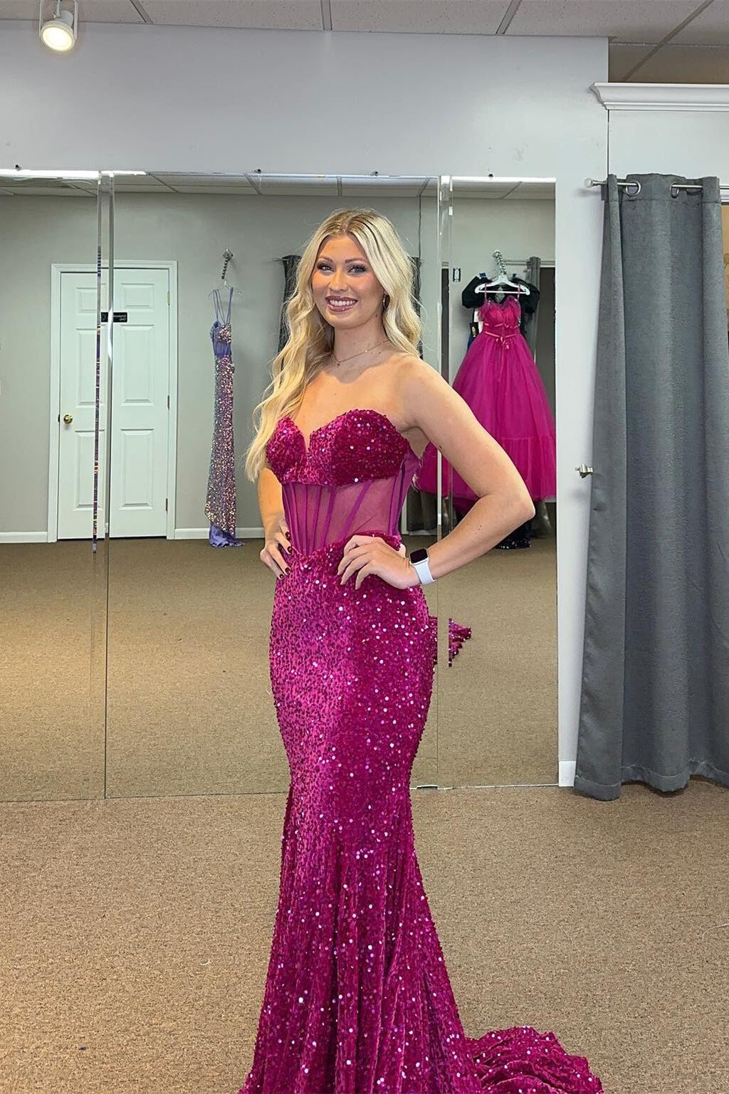 Sweetheart Corset Maxi Prom Dress for Teens Floral Sequin Mermaid with Train