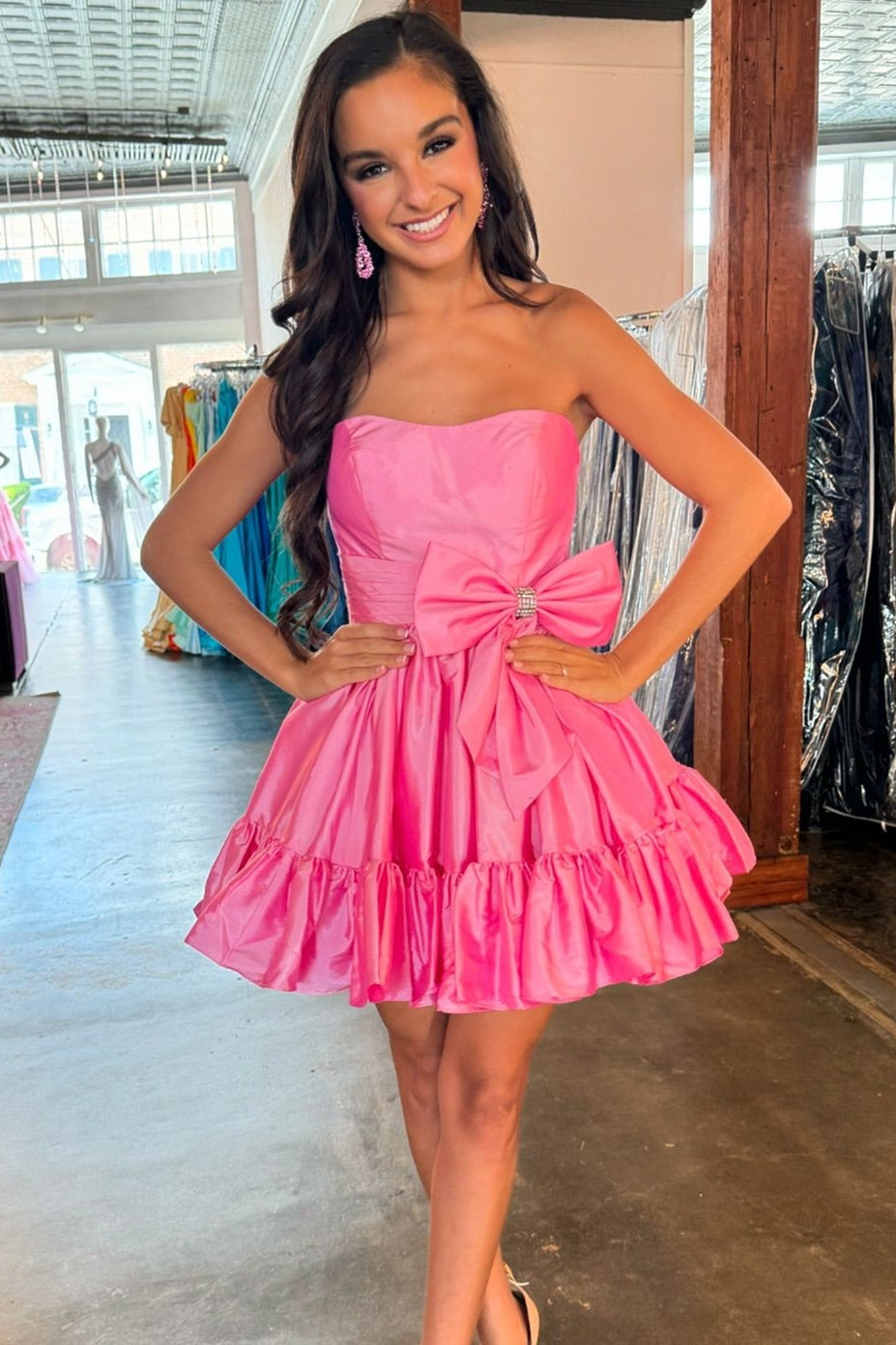 pink princess mini dress Strapless Taffeta A-line Short – Dressesforparty Style:SR1209D Navy suit back from Size:40/M shaped gem embellishments adds