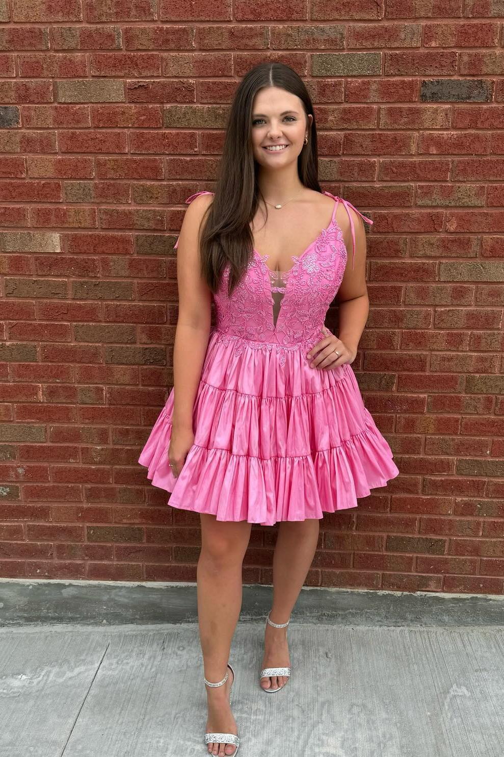 Chic Strapless Pink Print Floral A Line Homecoming Dress Mini Party Dress Y9037
