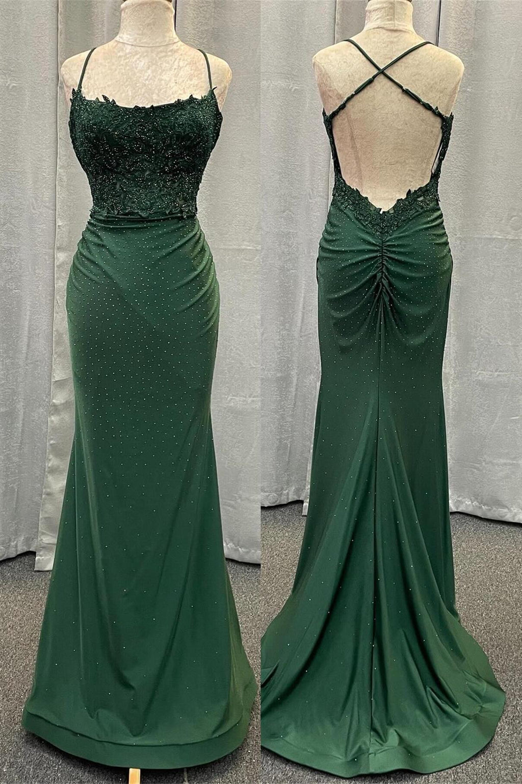 Light Green Mermaid Lace-Up Back Ball Dress with Appliques main image 1