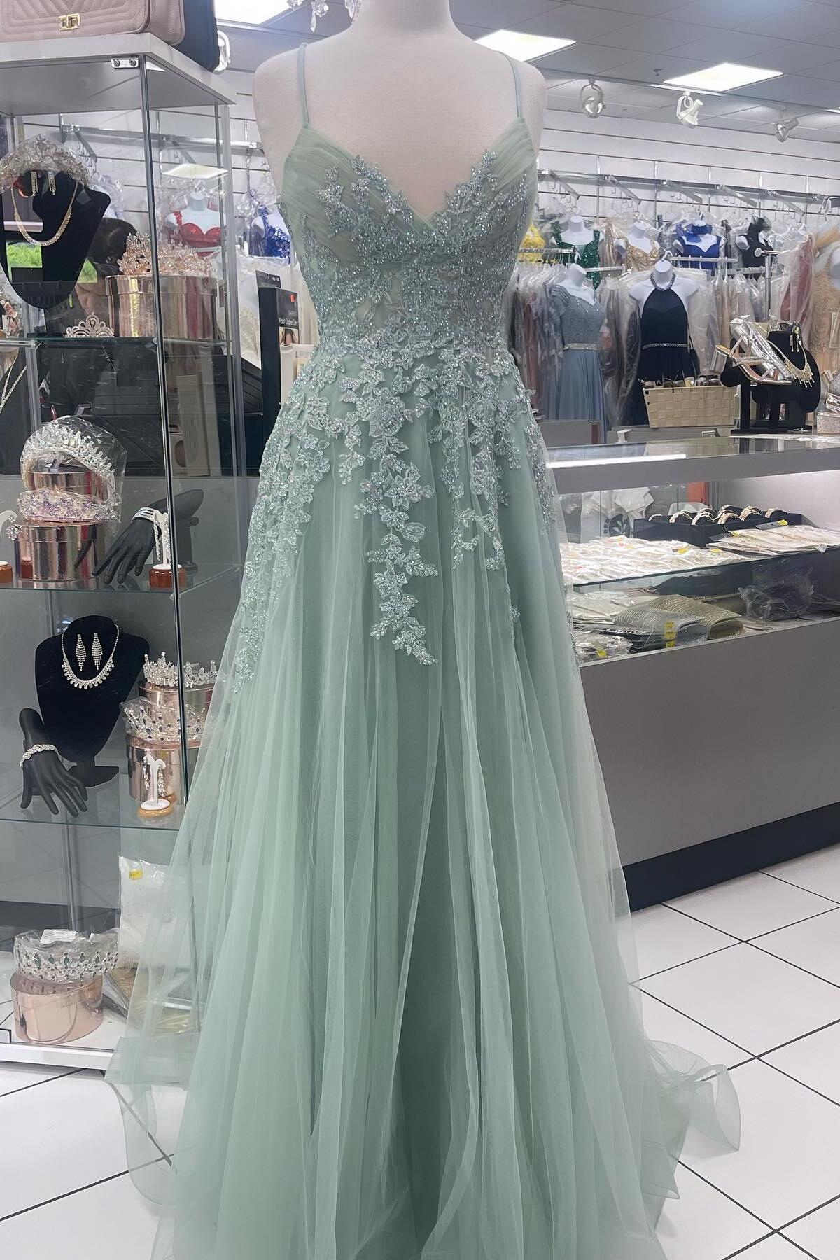 Agave Green One Shoulder Sleeveless Floral Tulle Formal Gown Pleated A-Line Evening Dress