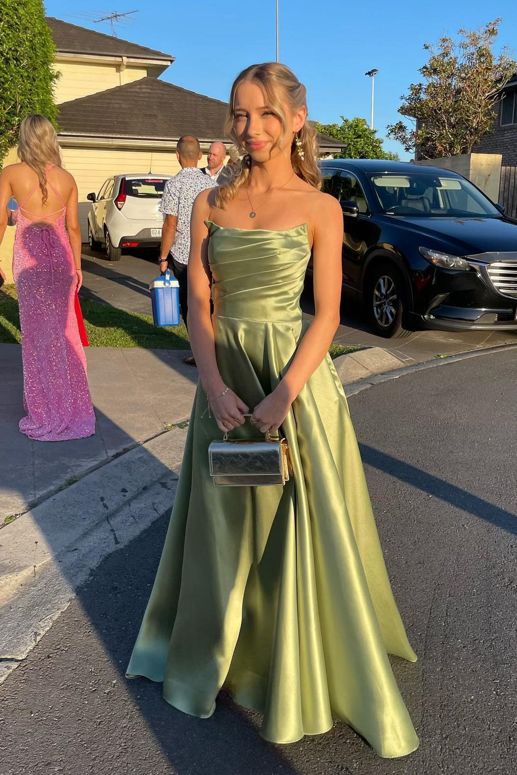 A Line Off Shoulder Sage Green Prom Dress Evening Formal Party Gowns