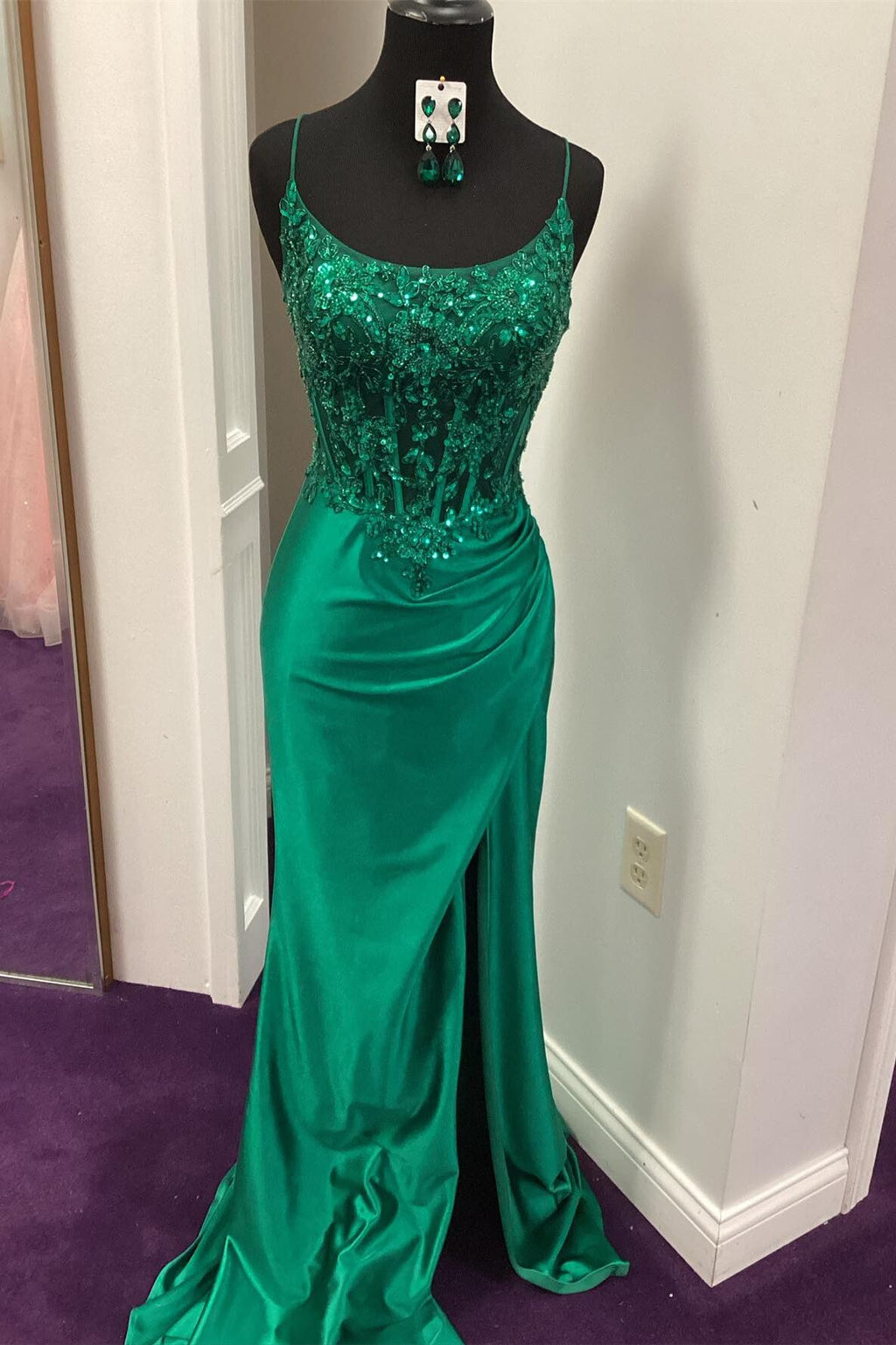 Green Mermaid Sleeveless Evening Dress with Slit Y5920