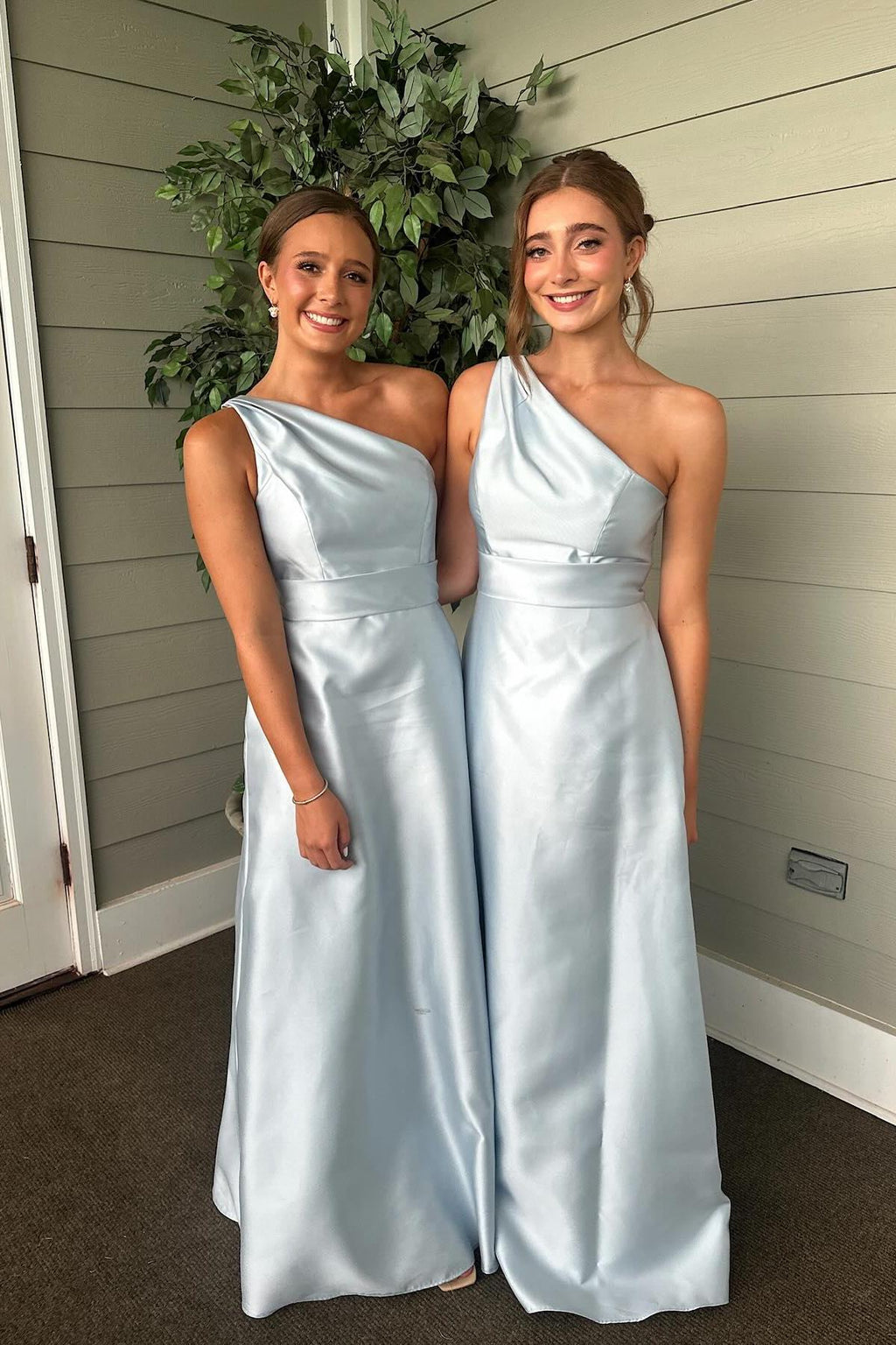 A-Line Light Blue Off-the-Shoulder Long Bridesmaid Dress with Slit main image 1