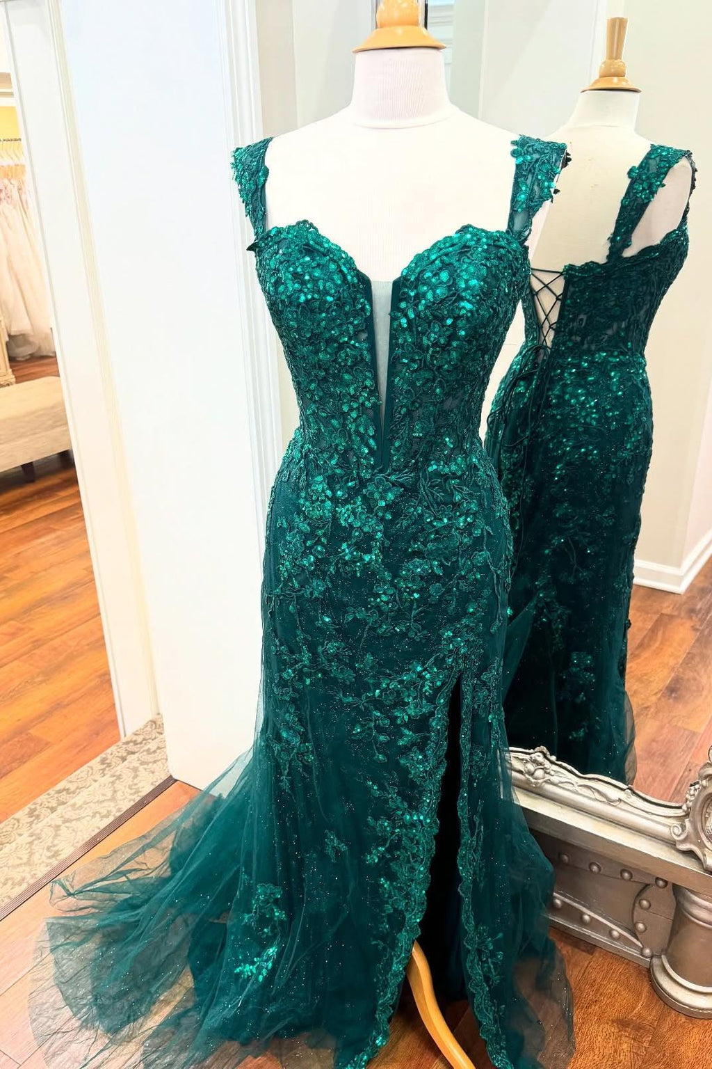 Emerald Green Appliques Mermaid Long Formal Dress Dressesforparty Emerald Green Appliques Mermaid Long Formal Dress Dressesforparty
