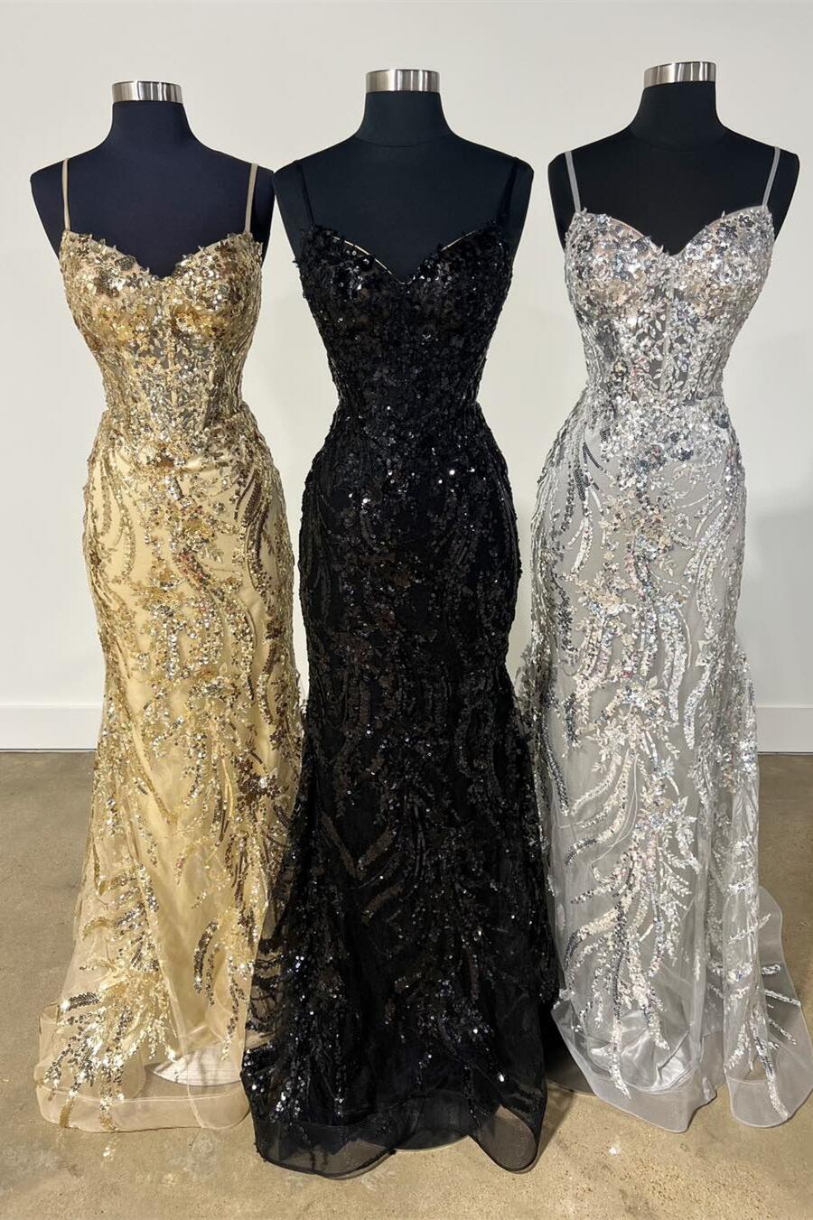 Sparkly One Shoulder Gold Sequin Mermaid Long Evening Dress Birthday Dress SP1899