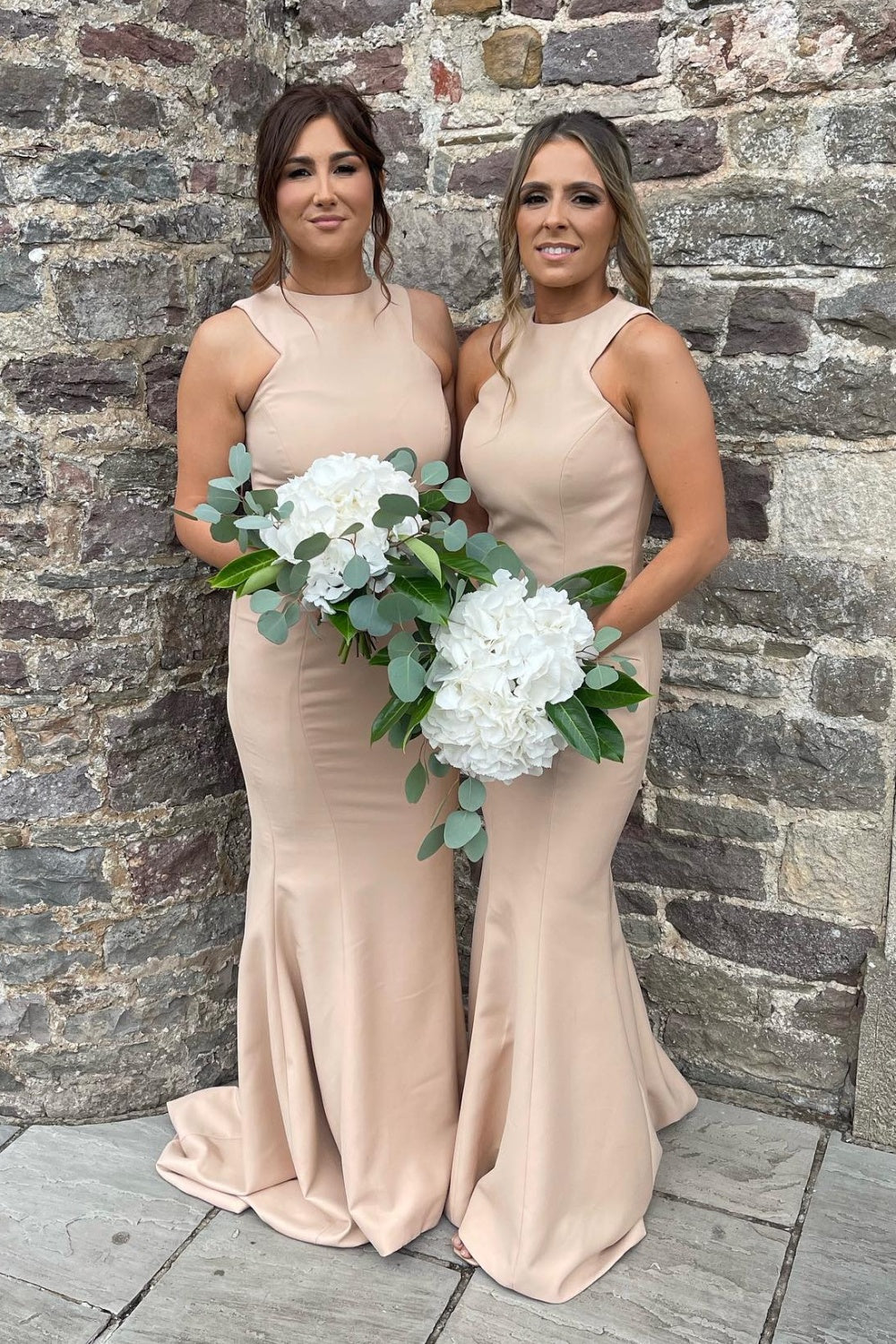 Crew Neck Nude Mermaid Length Bridesmaid Dress – Dressesforparty