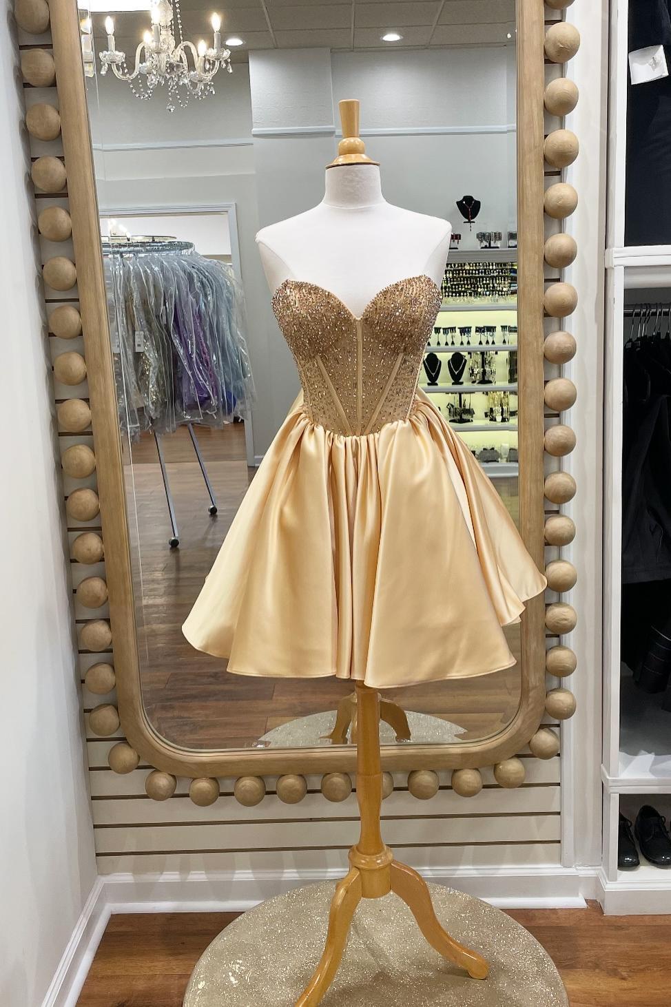 Beaded Gold Corset A-line Short Homecoming Dress