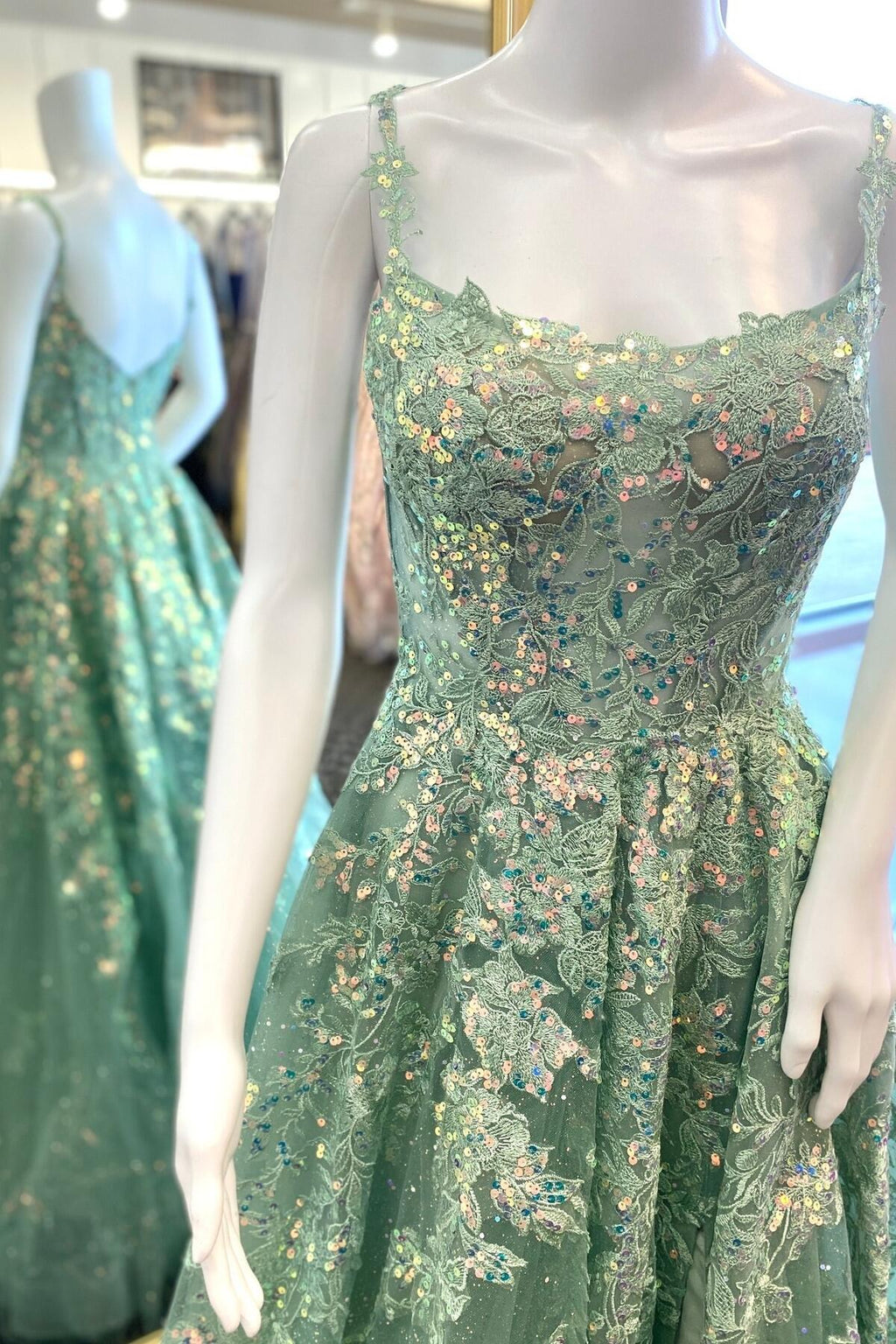 Sequin Bodice Maxi Dress Sage Green