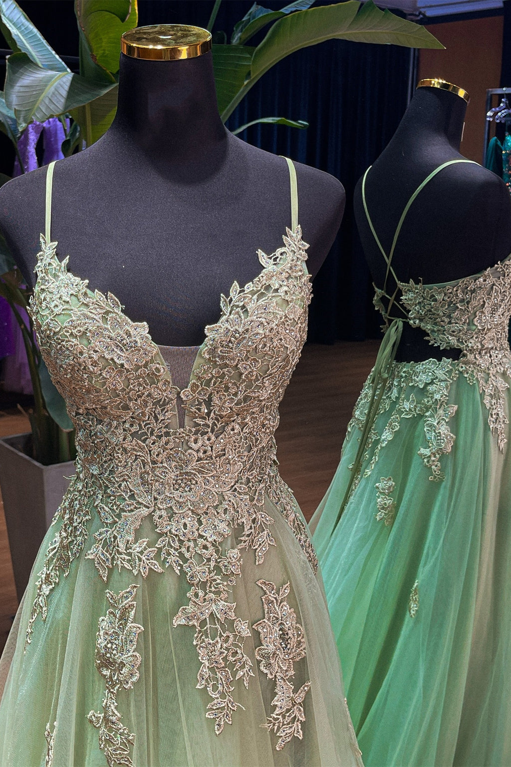 strapless open back dress Strapless Sage Lace Long Prom Dress with High Slit, Sage Lace Formal D –  abcprom