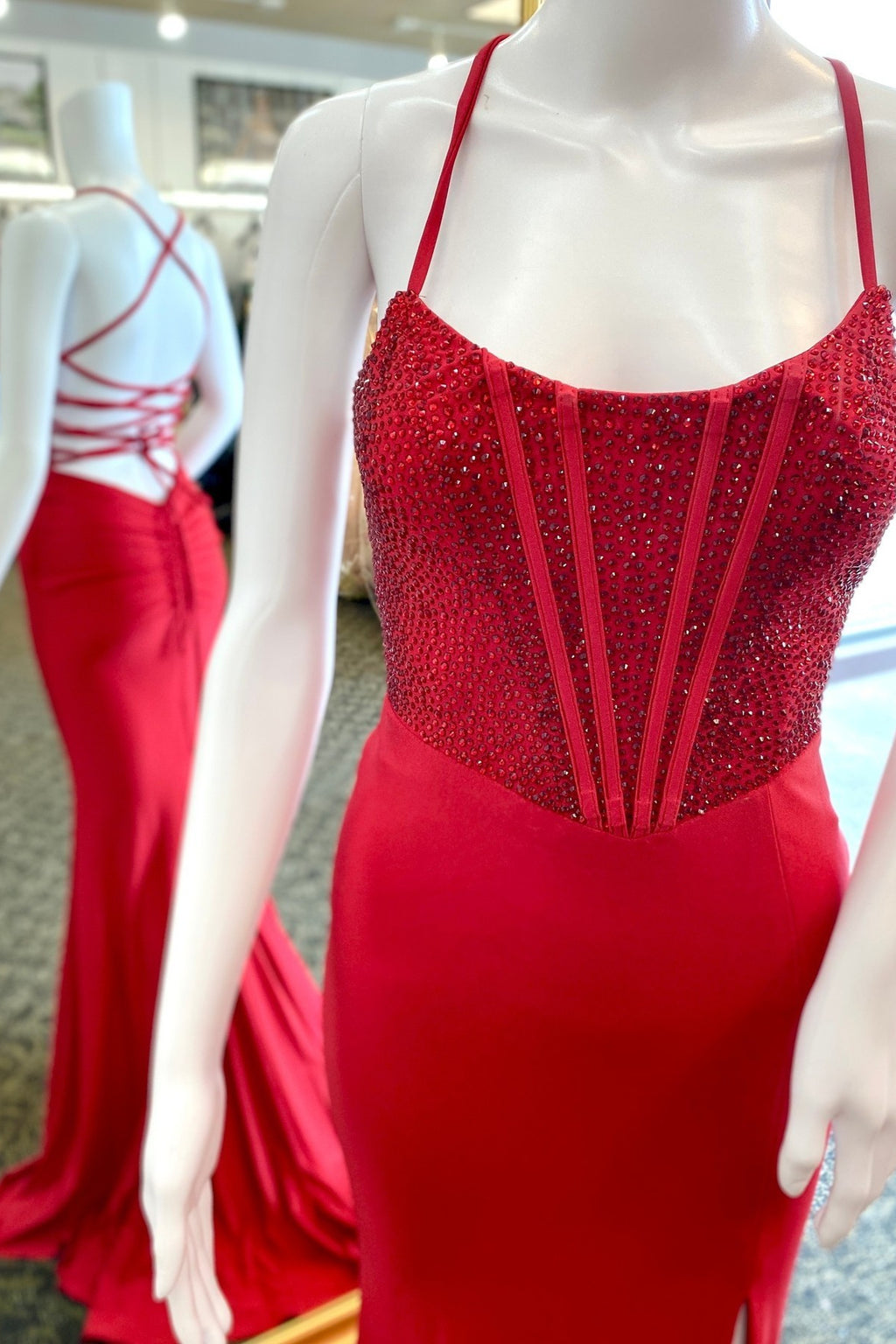 Red Mermaid Long Prom Dress, Chic Prom Dress,DS4160