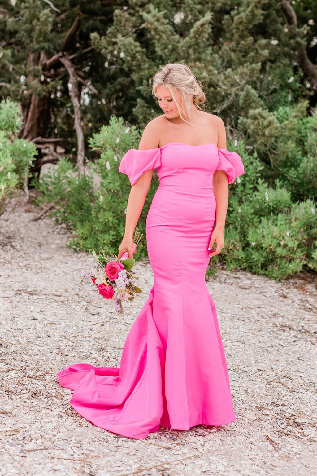 Elegant Dusty Pink Strapless Mermaid Party Dress Split Long with Ruffles main image 1