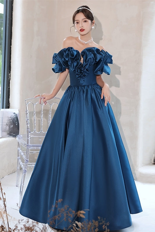 Sky Blue Off The Shoulder Ruched A Line Tiered Formal Dress