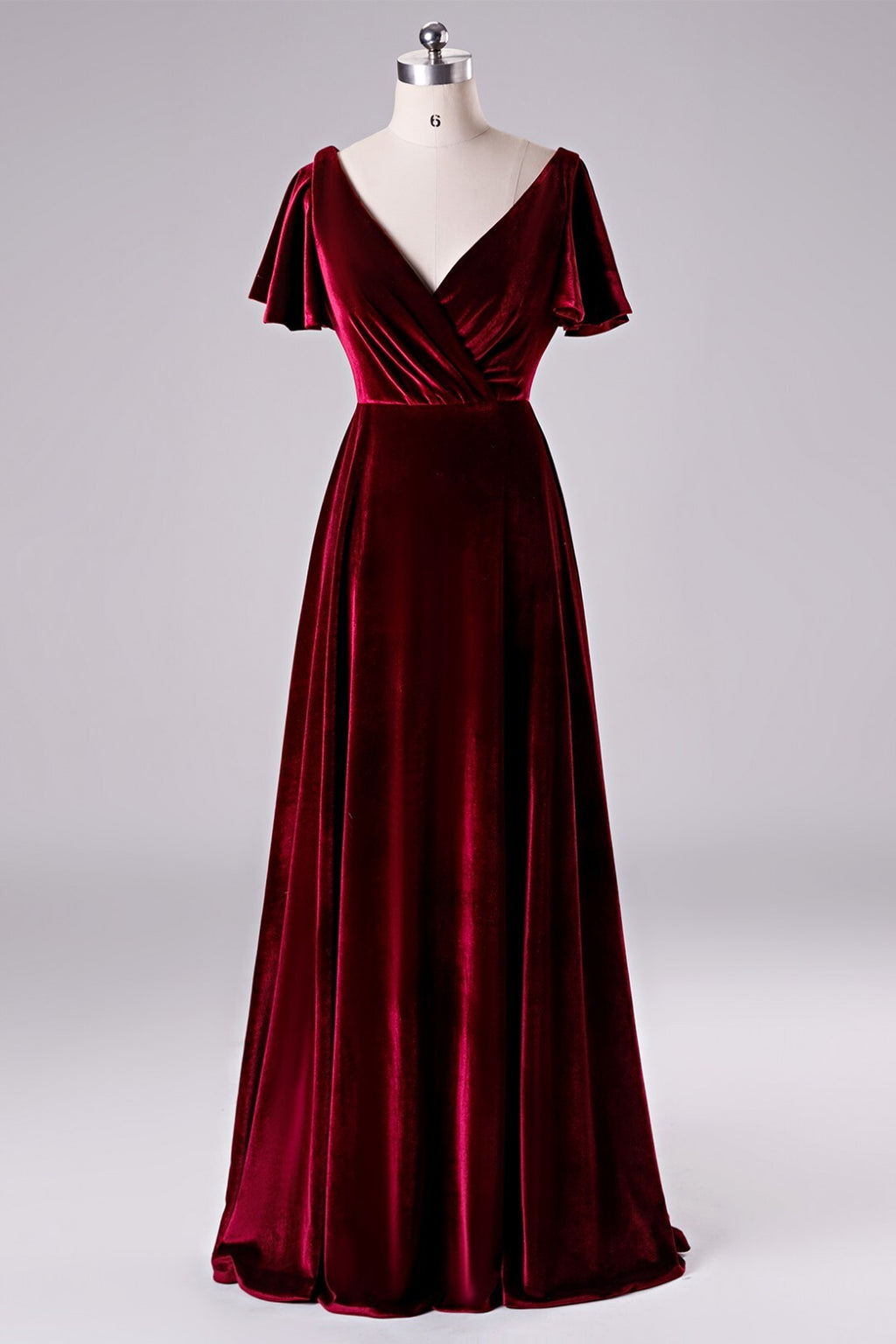Burgundy Velvet Wrap Long Bridesmaid Dress with Flare Sleeves – Dressesforparty