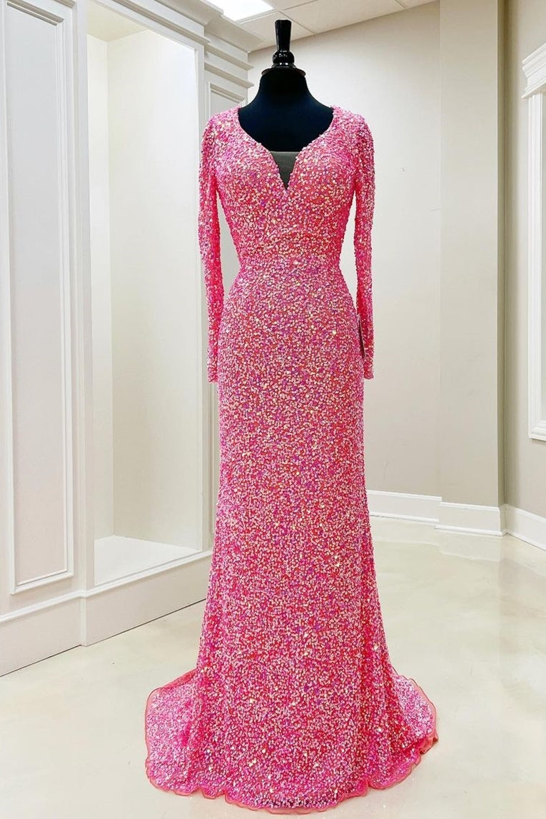 Glitter_Pink_Sequin_Long_Sleeves_Mermaid_Formal_Dress_1641276943040_0