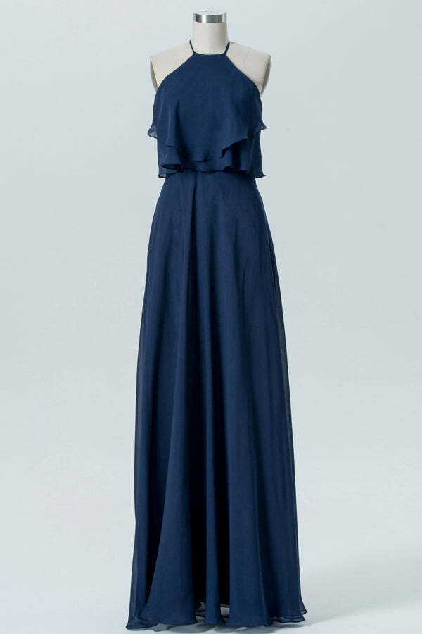 Halter Maxi Chiffon Dress For BRIDESMAIDS Ink Blue main image 0