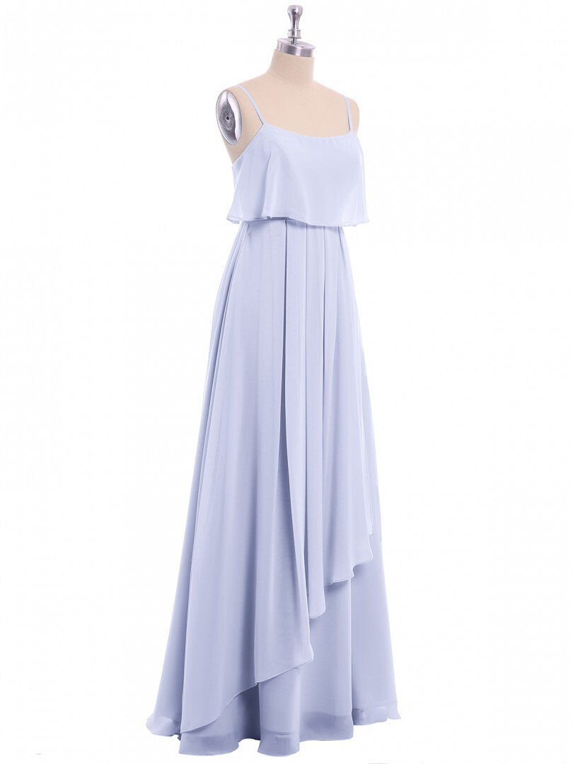 Lavender Straps Flounce A-line Chiffon Long Bridesmaid Dress