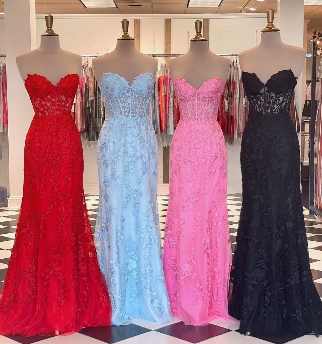 Sweet Hot Pink Lace Mermaid Long Prom Dress