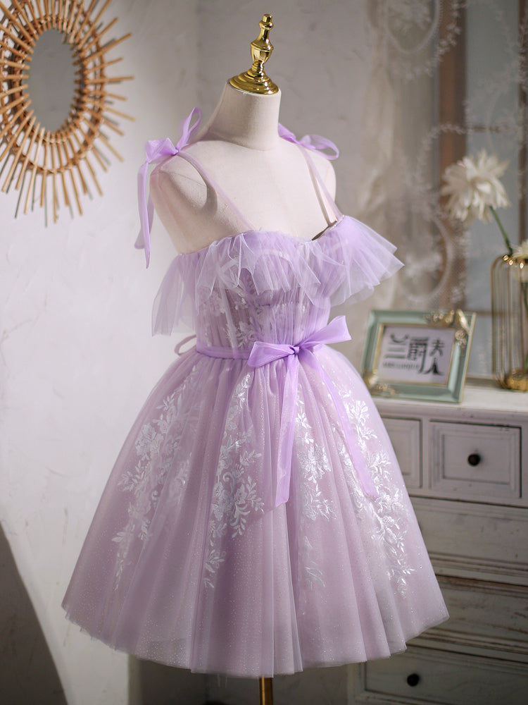 Sweet Purple A-line Short Party Dress with Ribbon