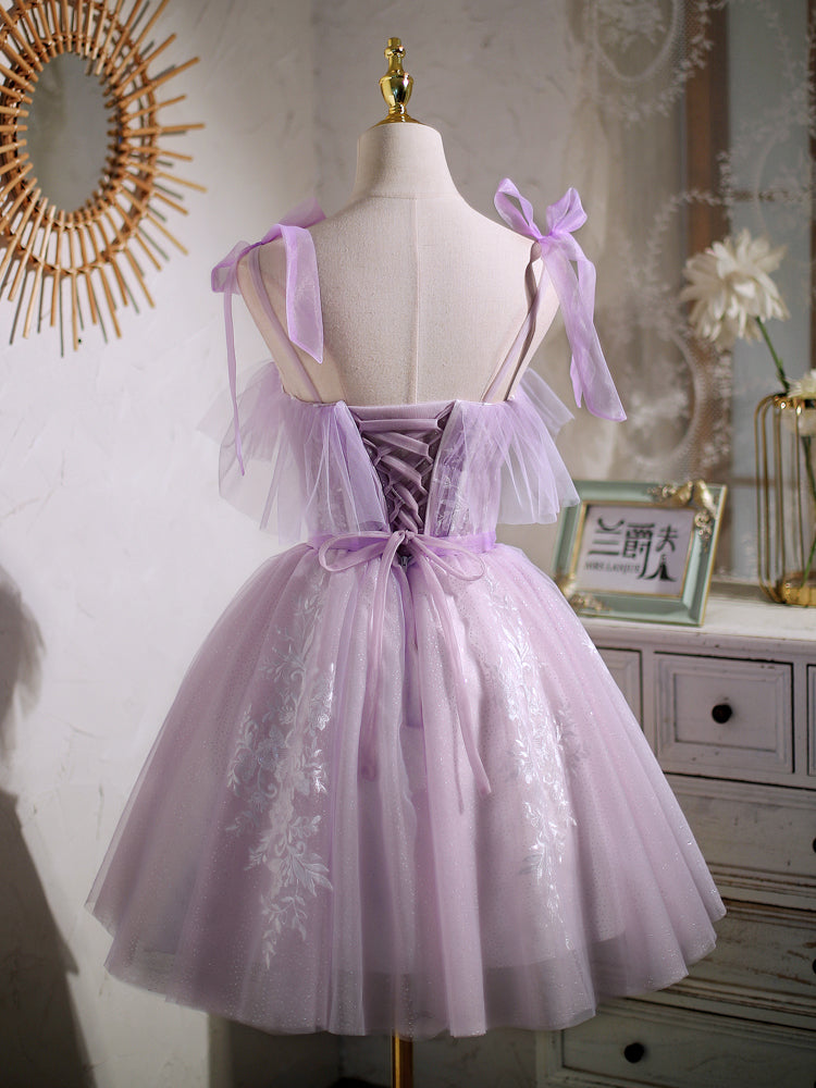 Sweet Purple A-line Short Party Dress with Ribbon