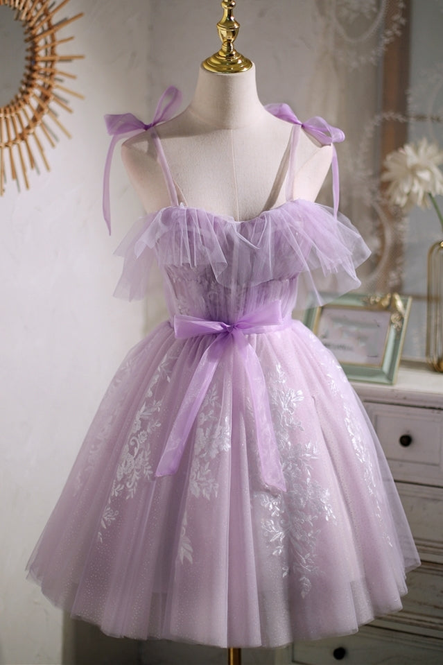 Sweet Purple A-line Short Party Dress with Ribbon