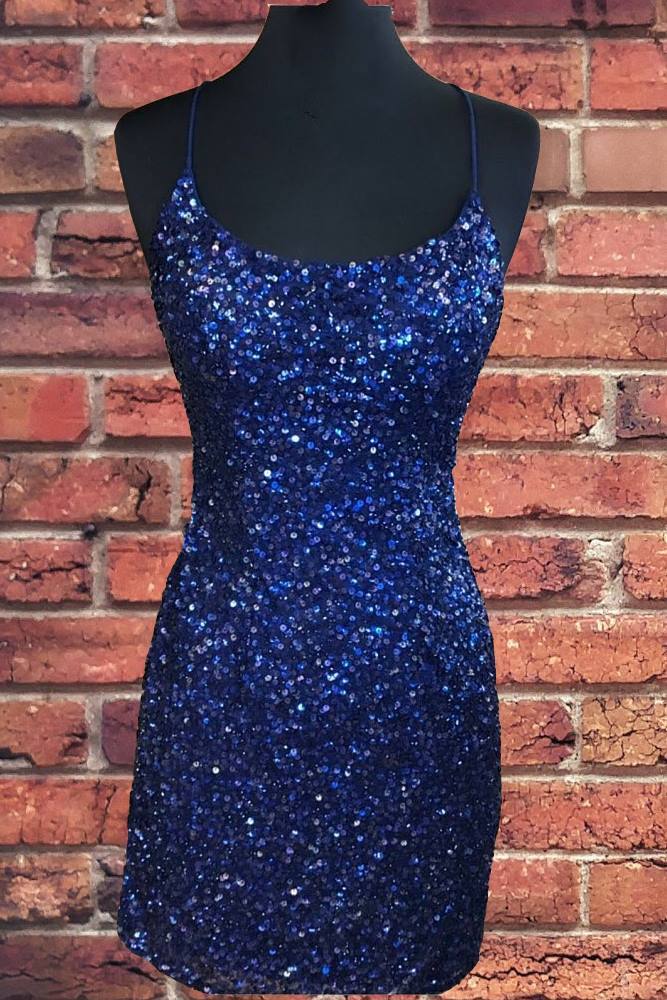Tight Red Sequins Short Party Dress with Lace Up Back