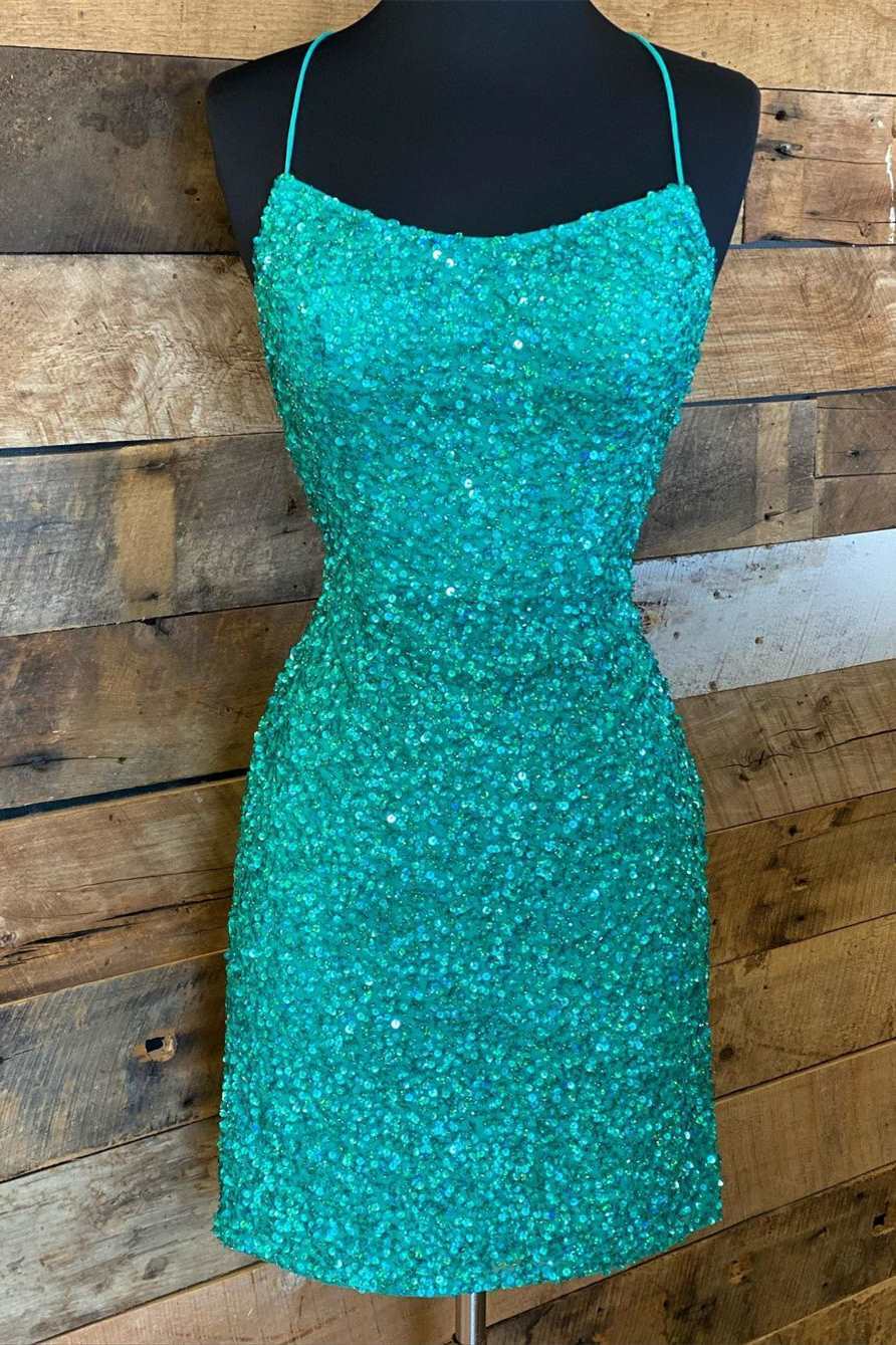 Tight Red Sequins Short Party Dress with Lace Up Back