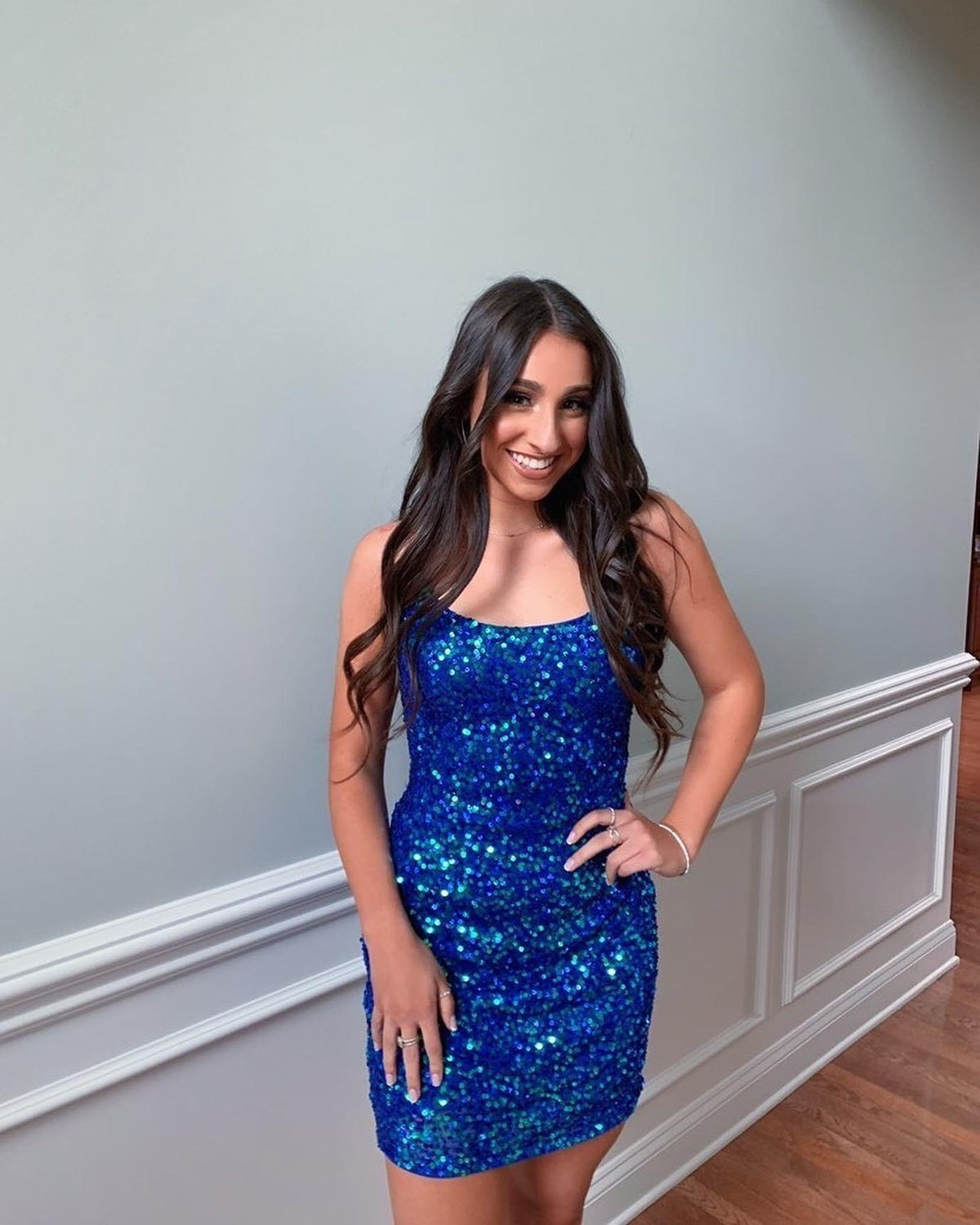 Tight Red Sequins Short Party Dress with Lace Up Back