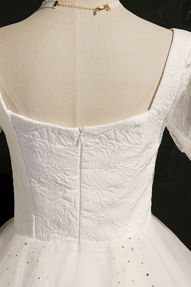 Short Sleeves White A-line Party Dress