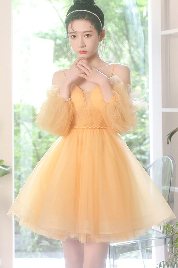 Sunshine Yellow A-line Yellow Short Party Dress