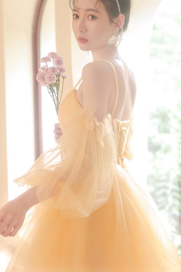 Sunshine Yellow A-line Yellow Short Party Dress