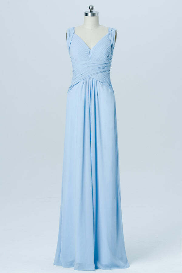 Light Sky Blue Chiffon A-line Long Bridesmaid Dress