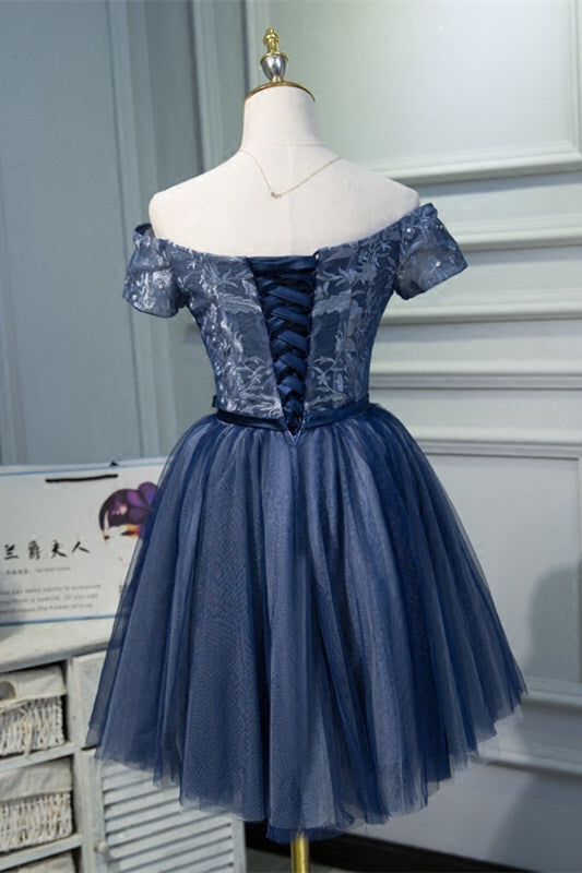 Off the Shoulder Short Navy Blue Party Dress