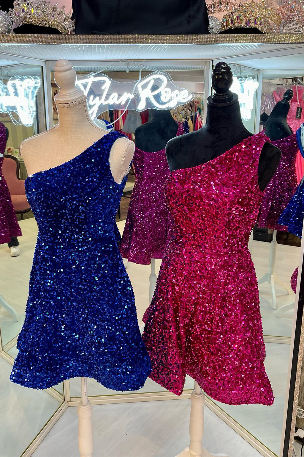 Light Blue A-Line One Shoulder Sequin Ball Dress with Appliques
