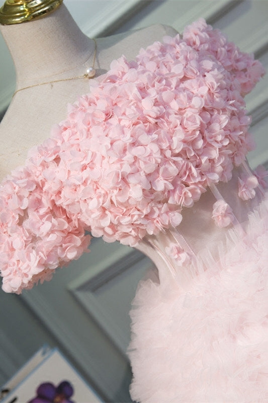 Off the Shoulder Pink Floral Short Party Dress