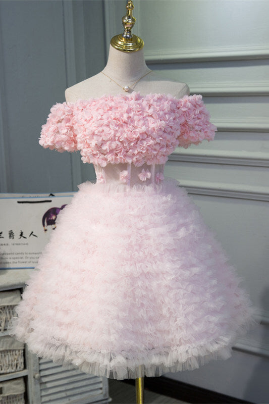 Off the Shoulder Pink Floral Short Party Dress