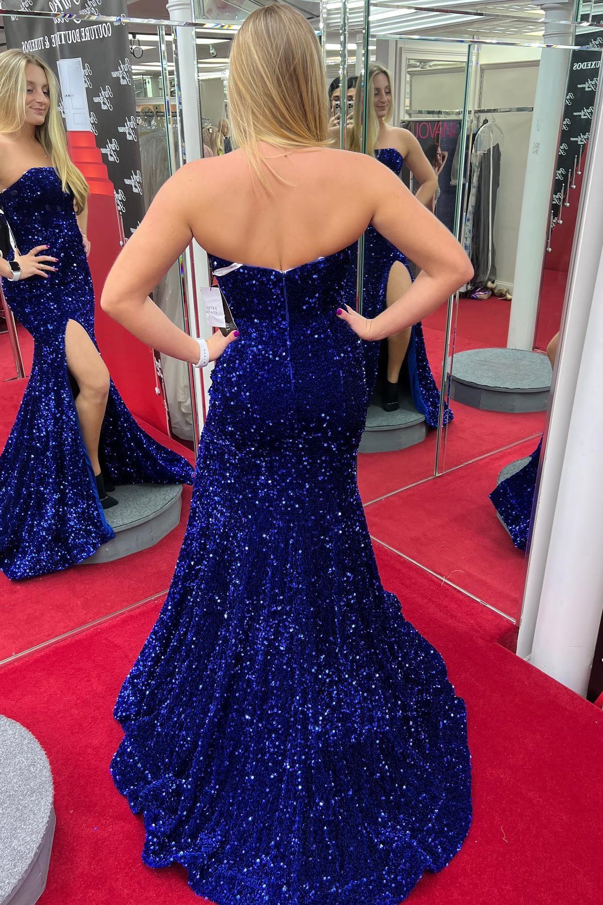 Royal Sequin Mermaid Long Prom Dress with Slit