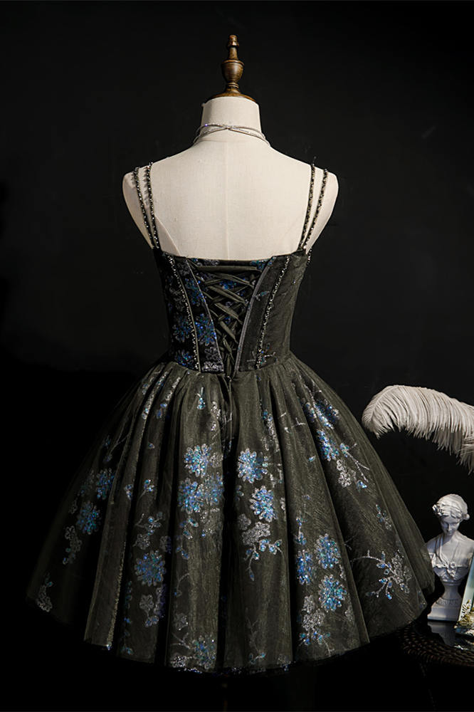 A-line Black and Blue Seqins Short Party Dress