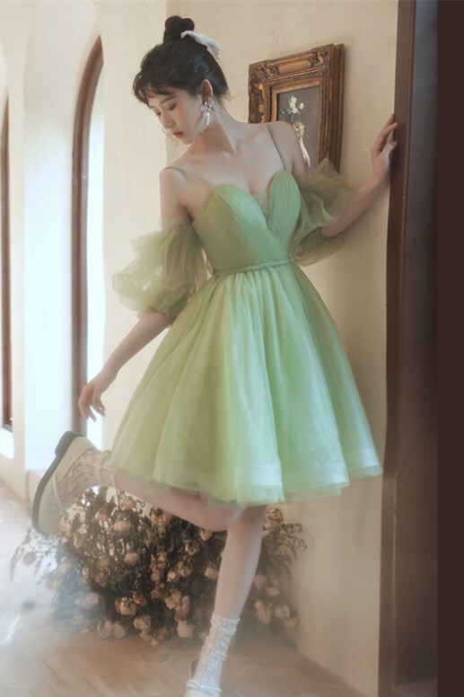 Avocado Green Tulle A-line Short Party Dress