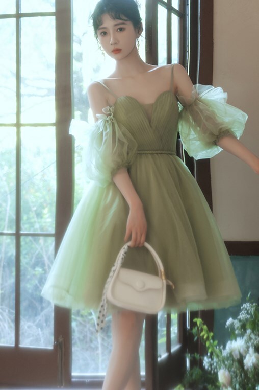 Avocado Green Tulle A-line Short Party Dress
