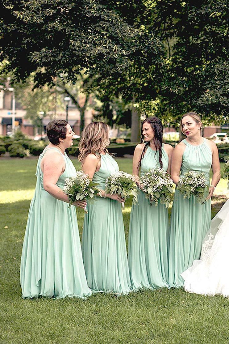 Halter Maxi Chiffon Dress For BRIDESMAIDS Ocean Blue Plus Size main image 0