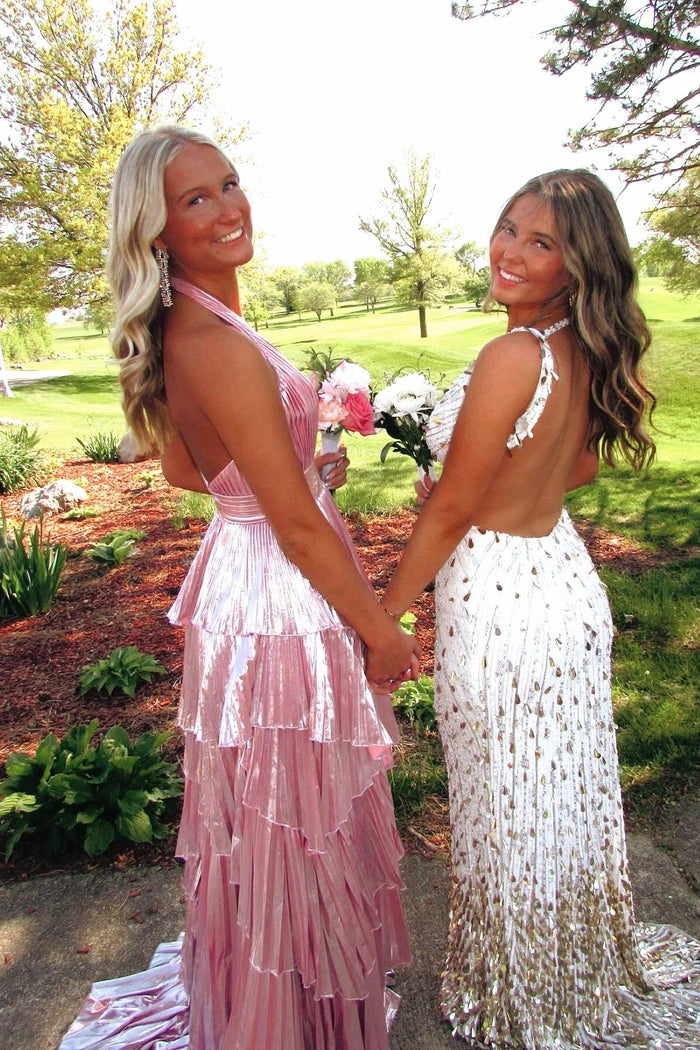 Sexy Halter Pink Sheath Sequin Feather Cocktail Dress Formal Graduation Homecoming Dress Y9654 main image 1