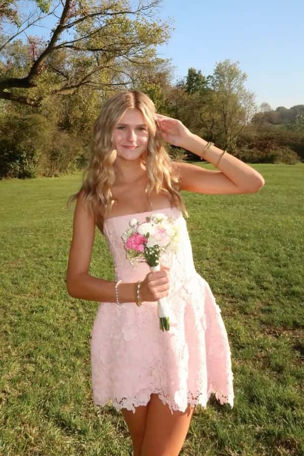 Strapless Pink Lace A-line Short Princess Dress