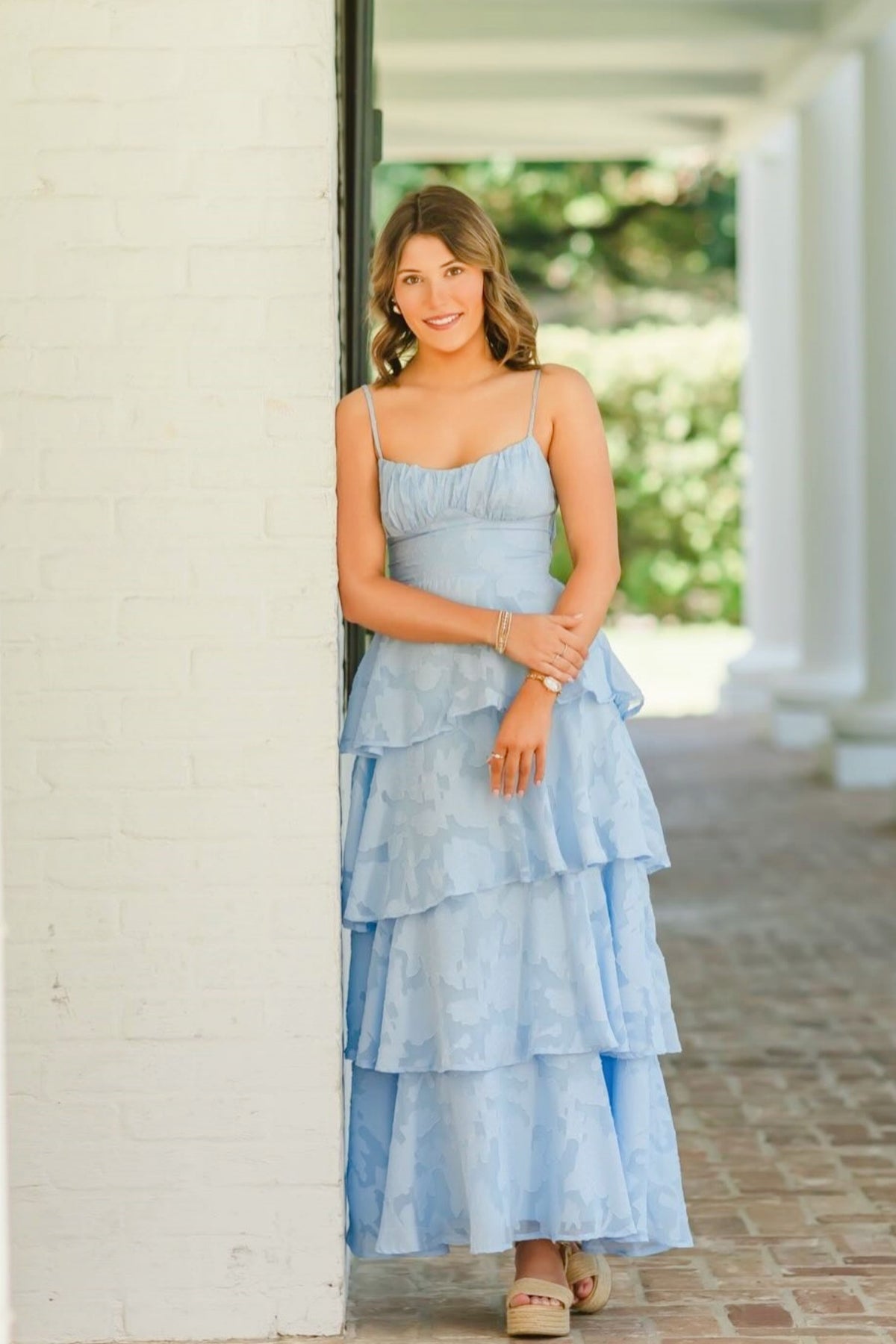 Light Blue Jacquard A-Line Dress