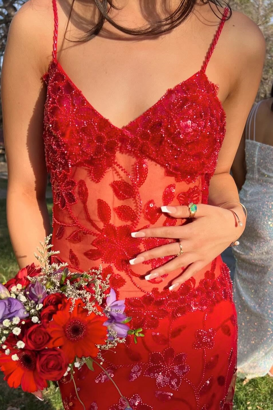 Beaded Red Sheer Straps Fitted Long Party Dress Dressesforparty Beaded Red Sheer Straps Fitted Long Party Dress Dressesforparty