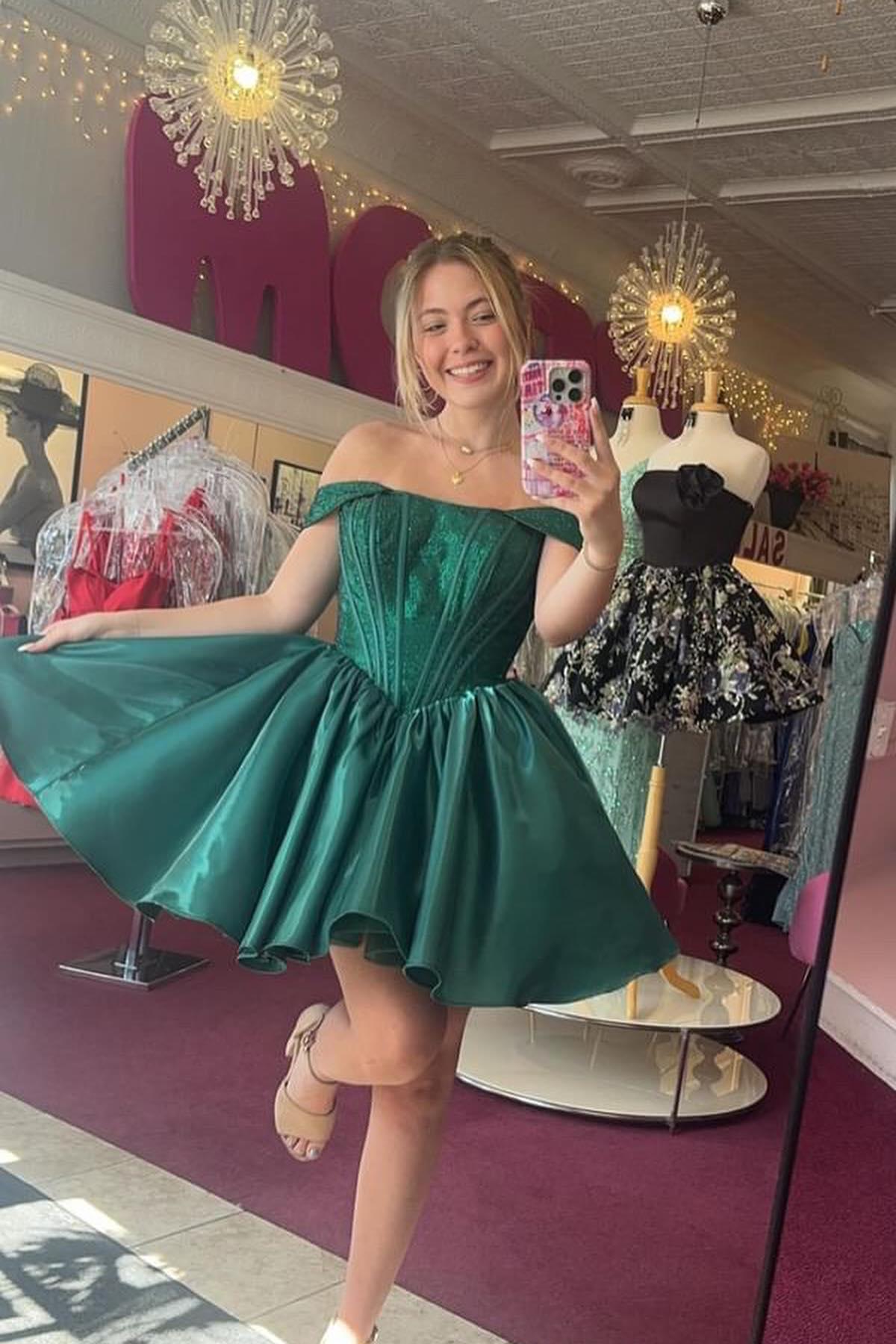 Off the Shoulder Green A-line Short Princess Dress – Dressesforparty