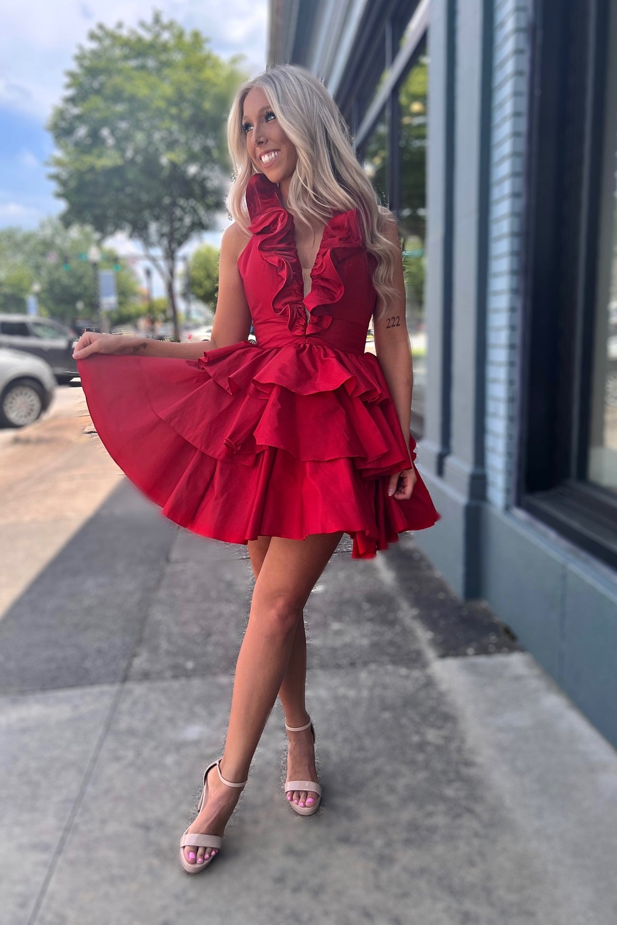 Red Ruffles Halter A-line Short Dress – Dressesforparty