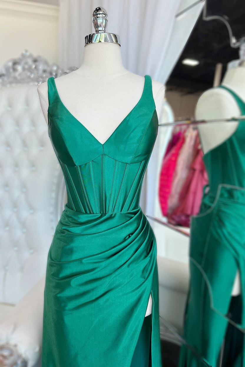 Mermaid Strapless Royal Blue Satin Long Formal Dress with Slit main image 1