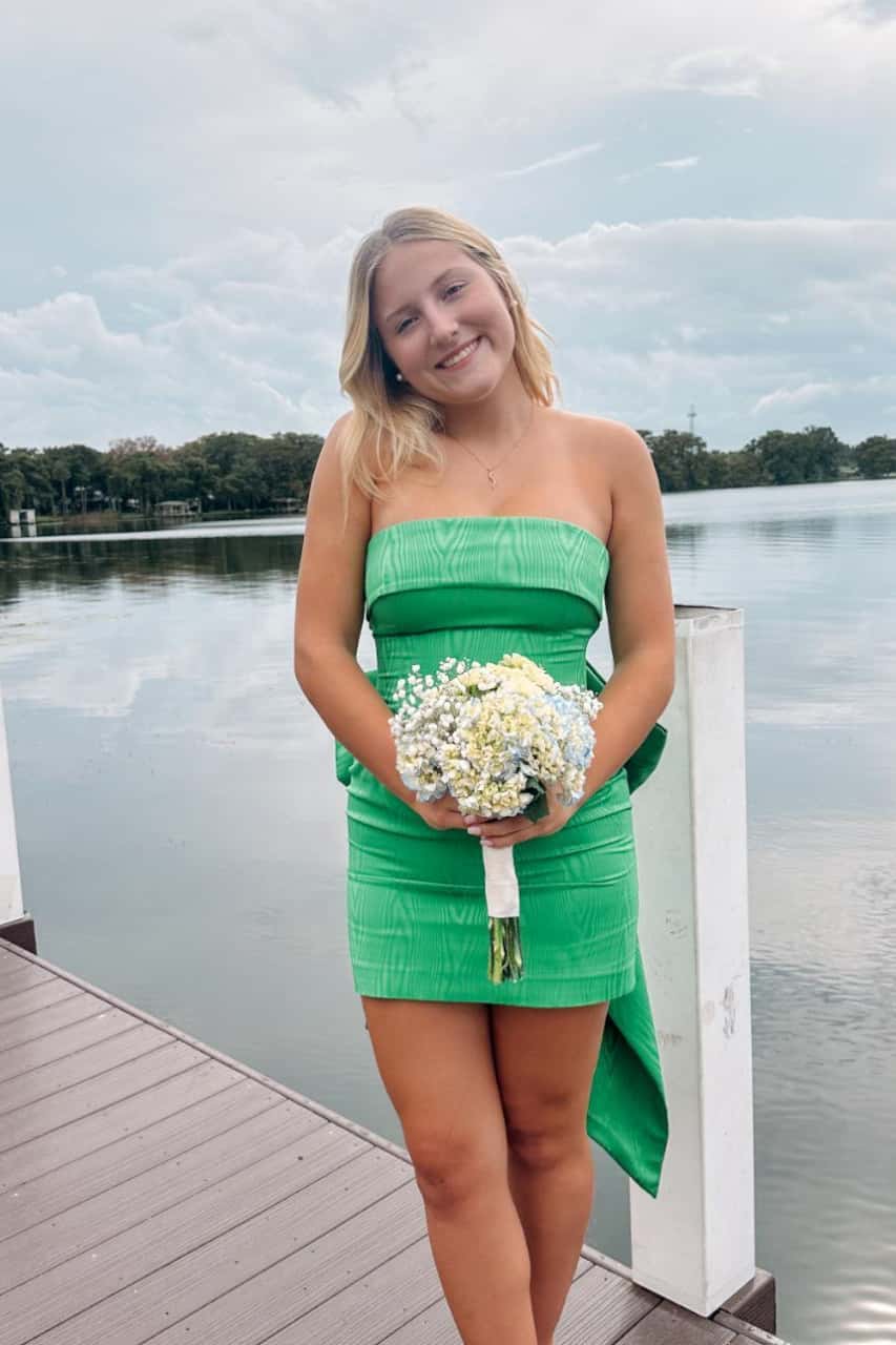 Green Strapless Tight Mini Dress with Bow