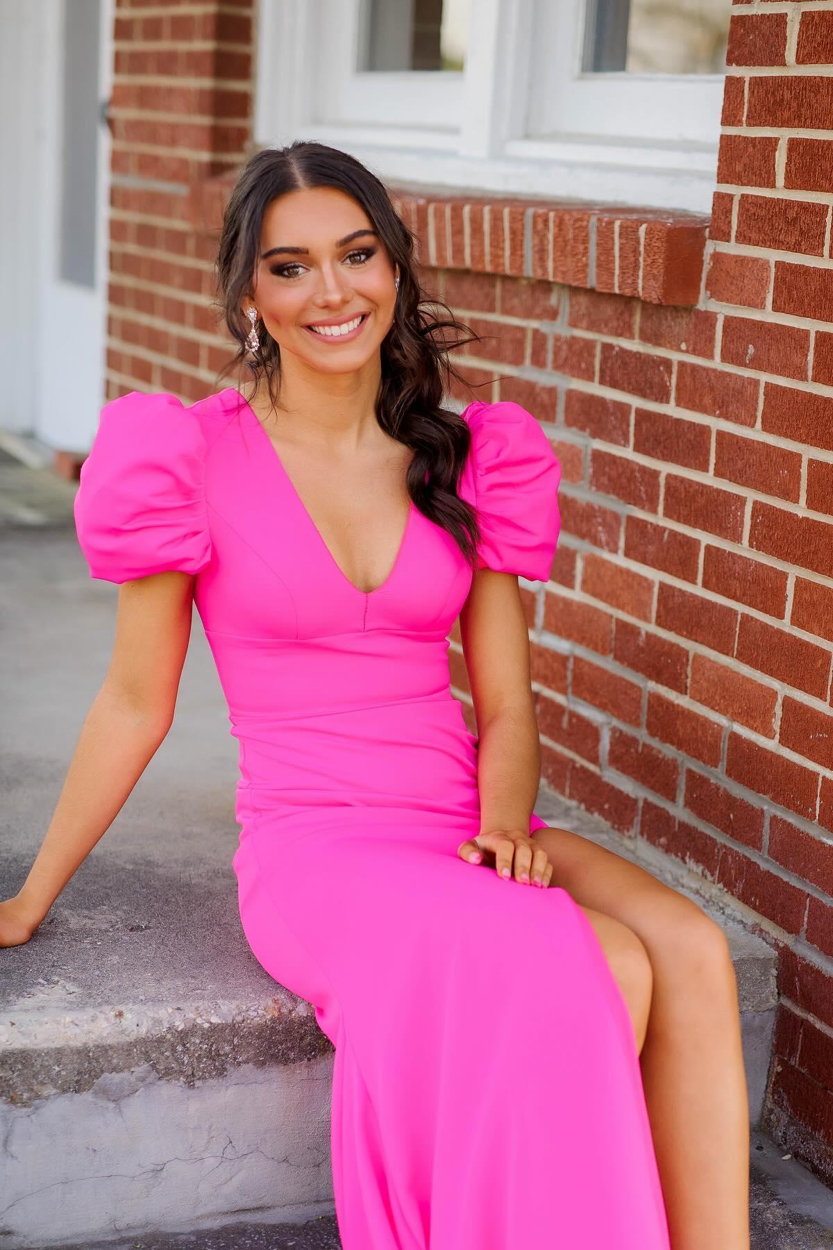 Short Sleeves Hot Pink V Neck Mermaid Long Formal Dress Dressesforparty Short Sleeves Hot Pink V Neck Mermaid Long Formal Dress Dressesforparty
